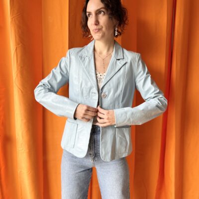 Veste cuir bleu années 1990 taille S