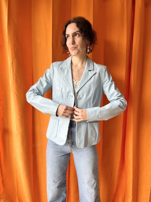 Veste cuir bleu années 1990 taille S