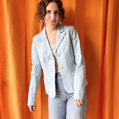 Veste cuir bleu années 1990 taille S – Image 2