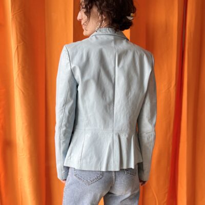 Veste cuir bleu années 1990 taille S – Image 3
