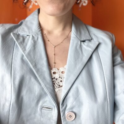 Veste cuir bleu années 1990 taille S – Image 4